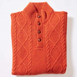 3Картинка Osborne Lambswool Large Cable Butonned Mock Neck Ember